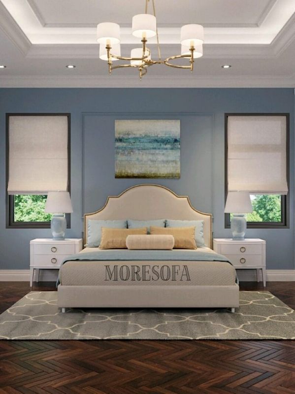 Thiết kế, sản xuất mẫu giường ngủ bọc nỉ màu trắng đẹp, nhã nhặn cho phòng ngủ biệt thự Thái Bình