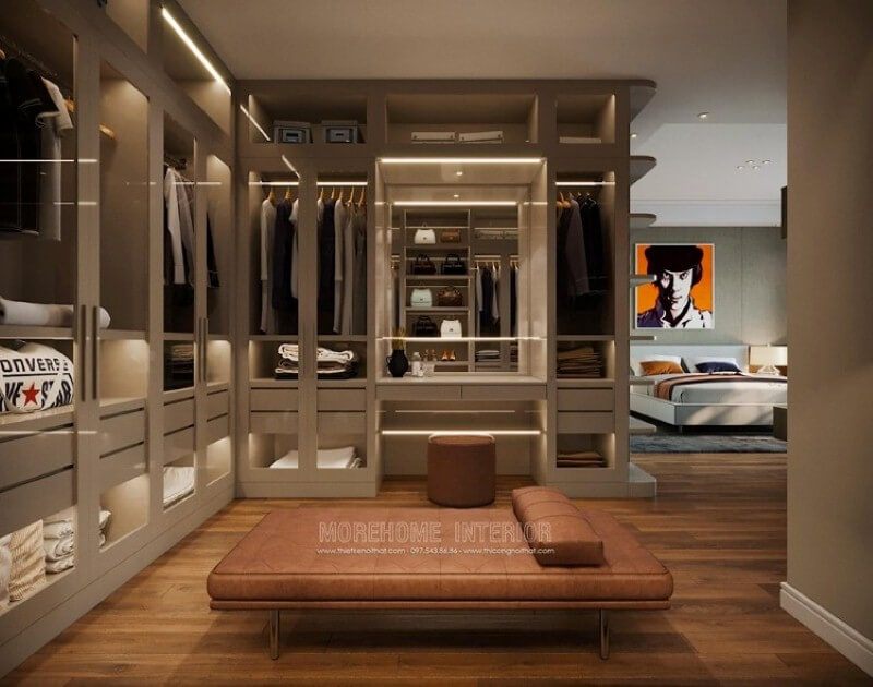 Mẫuthiết kế phòng ngủ liền phòng thay đồ đẹp, sang trọng