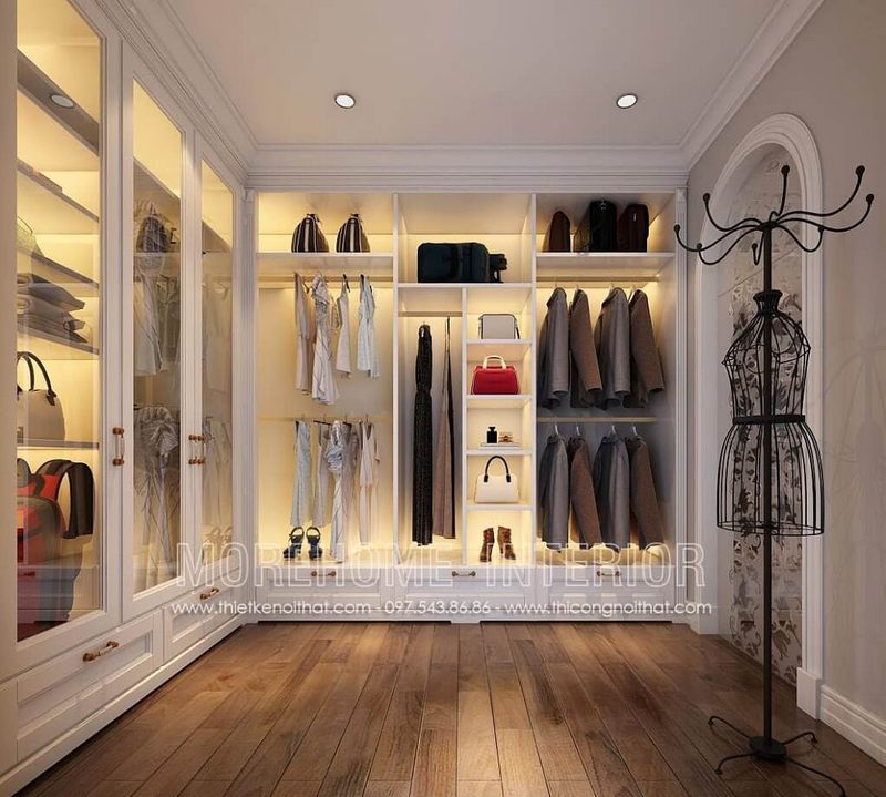 Tủ áo phòng thay đồ cánh kính kết hợp led đẹp