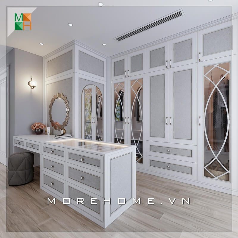 Thiết kế phòng thay đồ cho chung cư, biệt thự mang phong cách tân cổ điển cao cấp, sang trọng