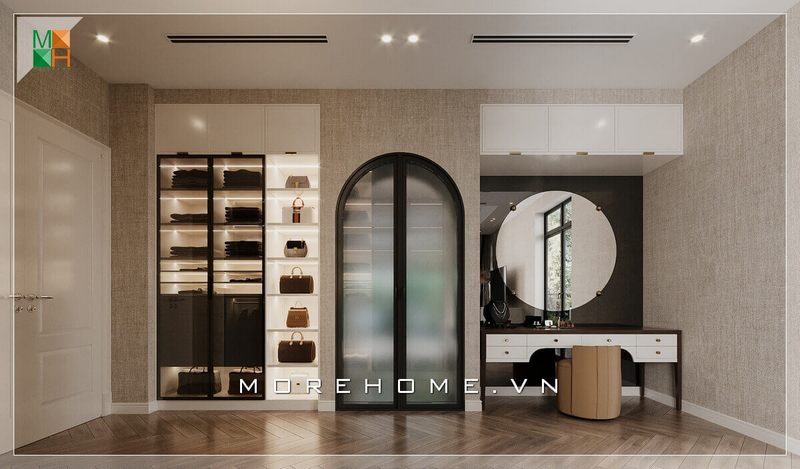 Chiêm ngưỡng mẫu thiết kế nội thất phòng thay đồ kết hợp trang điểm rất hiện đại và sang trọng dành cho chung cư, biệt thự, nhà phố,...