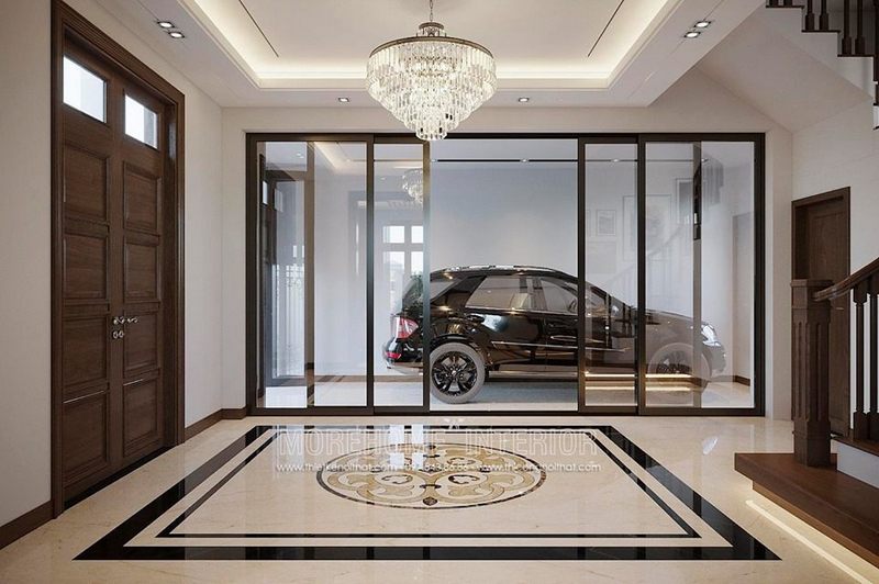 Mẫu cửa kính lùa tạo độ tiện nghi và sang trọng cho không gian nhà phố, biệt thự có gara oto