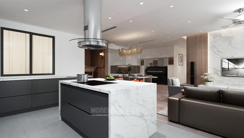 Mẫu tủ bếp được làm từ gỗ công nghiệp nhẹ nhàng, tinh tế, mang lại cảm giác sang trọng và đẳng cấp