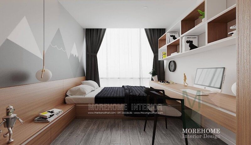 Nội thất phòng ngủ con được thiết kế hiện đại năng động với gam màu sáng trẻ trung