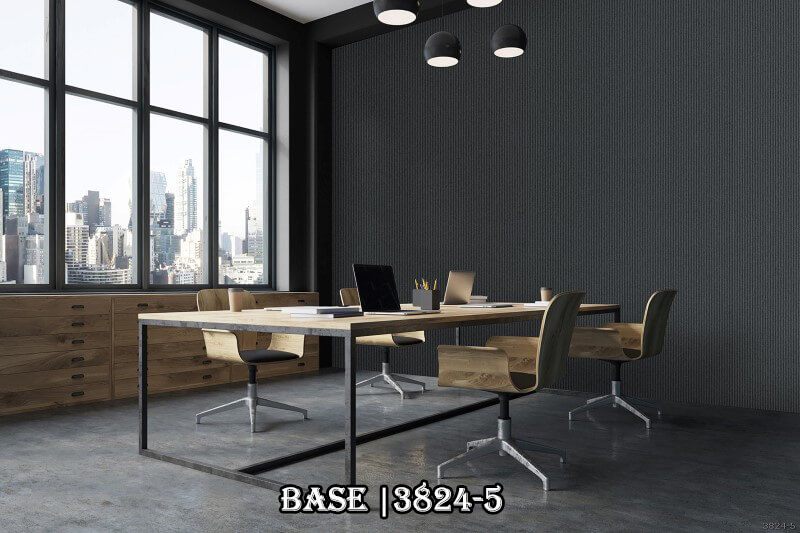 Mẫu giấy dán tường sọc dọc màu xám đậm, tạo điểm nhấn cho phòng làm việc của bạn.