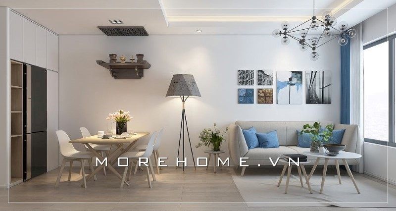 +21 Ý tưởng Thiết kế căn hộ chung cư 58m2 tại Hải Dương ấn tượng với phòng khách đa công năng