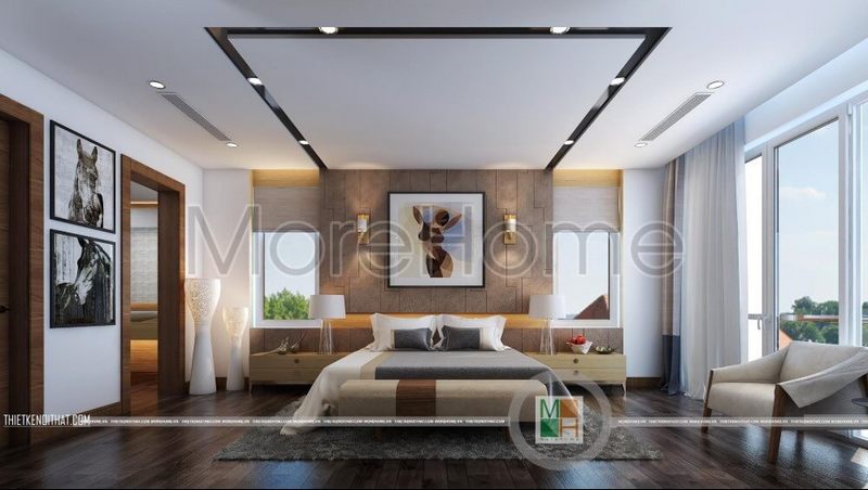 Phòng ngủ master với thiết kế hiện đại, lựa chọn nội thất gỗ cho không gian sáng và sang trọng hơn