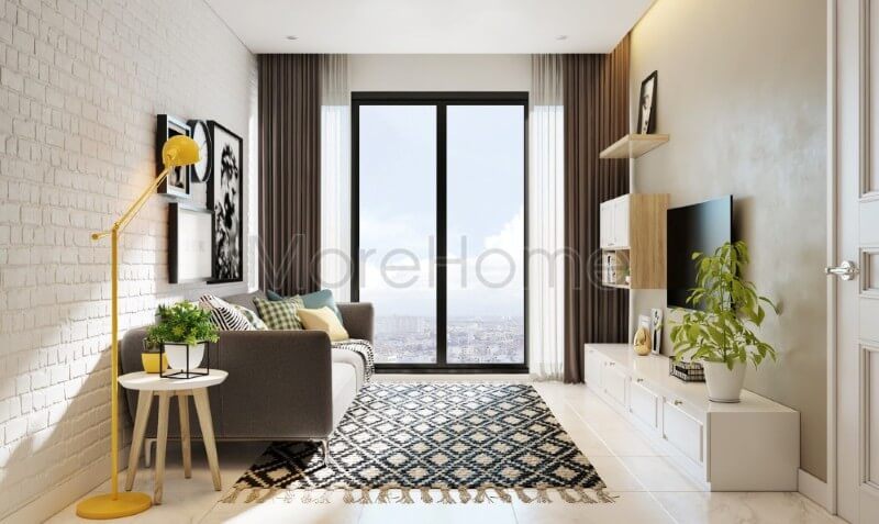 Với 2 gam màu chủ đạo trắng và đen được kết hợp hài hòa, khéo léo, không gian phòng khách mang lại sự sang trọng, tinh tế cũng như mang đậm nét tính cách của gia chủ tại căn hộ chung cư này