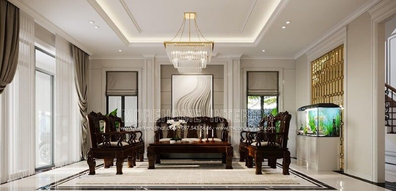 Bể cá phong thủy đẹp cho phòng khách.