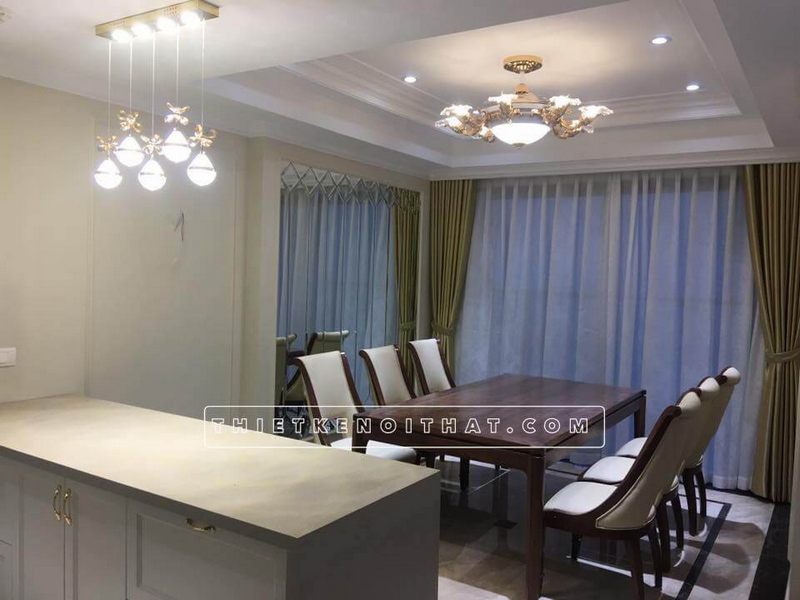 Bộ bàn ăn 6 ghế tân cổ điển bọc da cho chung cư đẹp