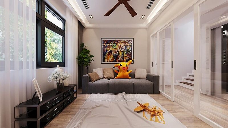 Mẫu sofa hiện đại bọc vải cỏ may màu xám đẹp