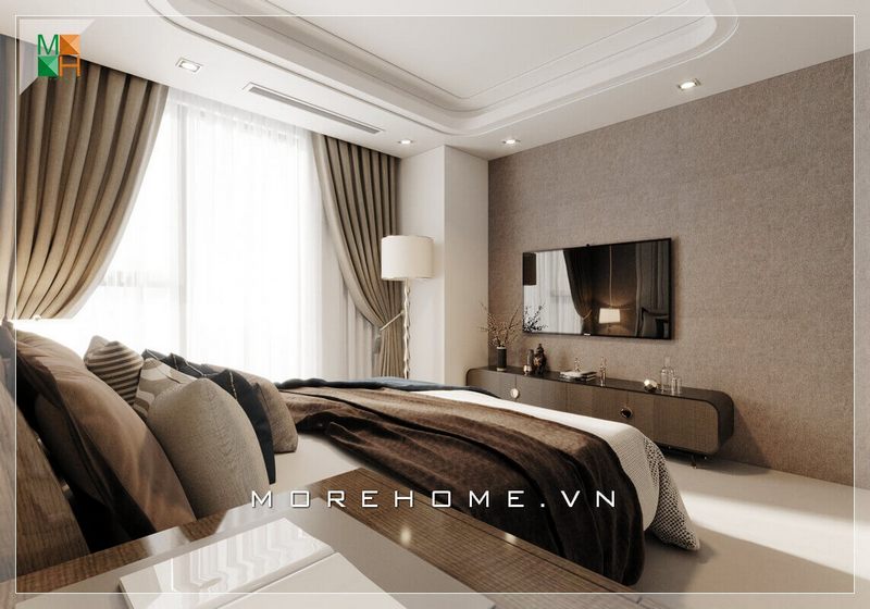 Mẫu thiết kế phòng ngủ tông màu nâu mang đến cảm giác ấm áp mà cao cấp cho không gian thư giãn của gia chủ