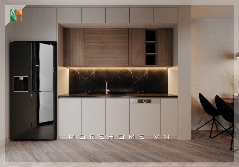 Khu vực rửa đồ trong căn bếp của căn hộ có diện tích không quá lớn được thiết kế theo phong cách hiện đại - lựa chọn thông minh của mọi gia chủ