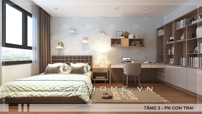 Mẫu thiết kế phòng ngủ con trai với cách bố trí nội thất một cách hợp lí, khoa học