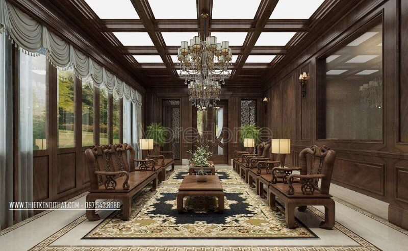 Mẫu bàn ghế sofa gỗ óc chó cao cấp được thiết kế đặc biệt cho nhà biệt thự.